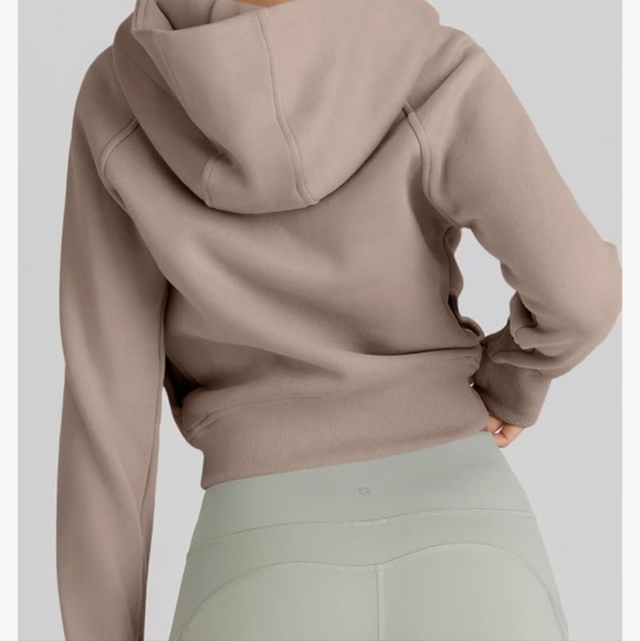 Trendy Queen Womens Zip-Up Hoodie Cropped Sweatshirt Fleece Color Coffee Tan - Picture 5 of 5